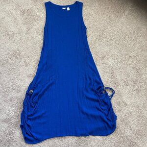 Kaktus Lagenlook Beachy Royal Blue Artsy Sleeveless Button Hem Dress Pockets L
